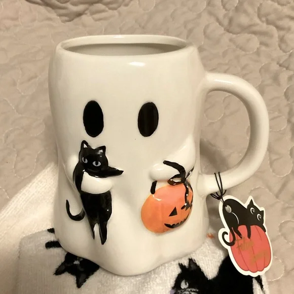 NEW Ghost Mug with Black Cat and Pumpkin + Free 🎁 - Picture 1 of 1